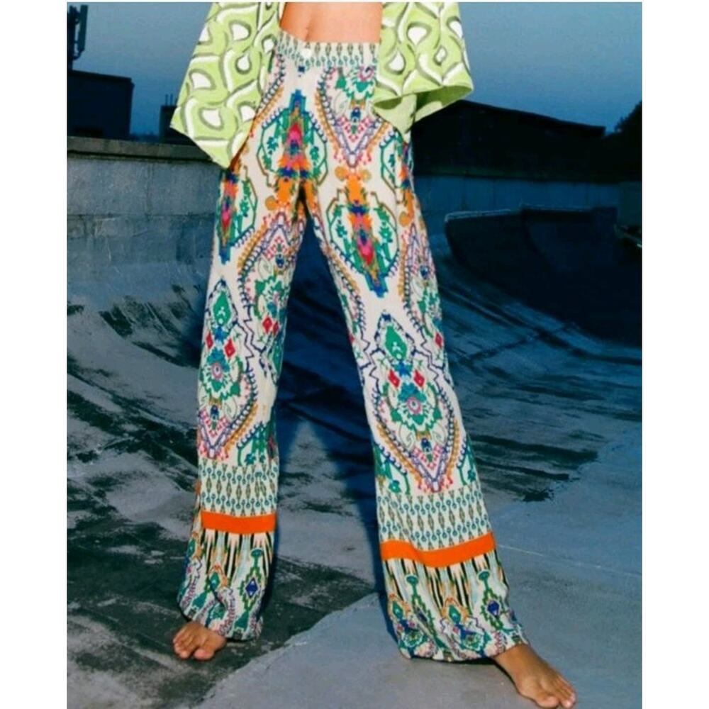 ZARA Pant Bohemian Ikat Tribal Multi Color Pants Size M